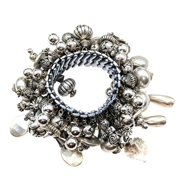 Vintage 80s/90s Cha Cha Expansion Dangling Charm Silver Tone Bracelet - Picture 1 of 7